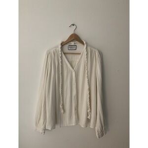 Berenice The Coolest Girl Cotton Gauze Peasant Blouse Rope Ties Ivory Boho Lagen